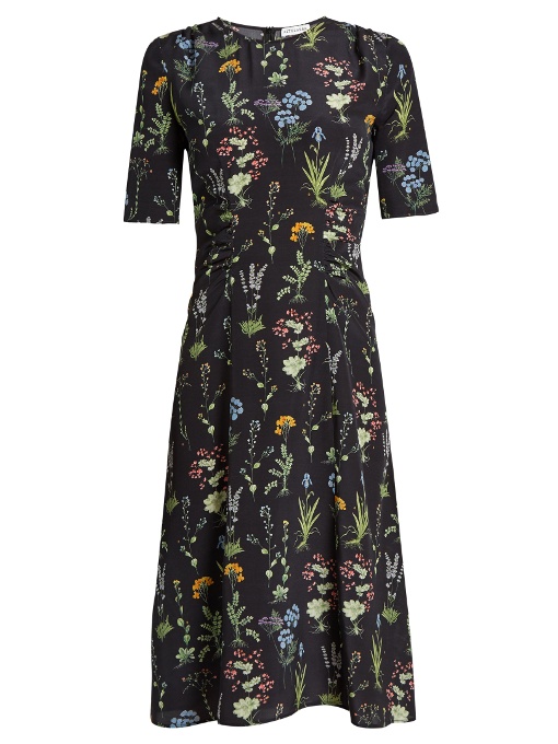 Altuzarra Sylvia Short-Sleeved Floral-Print Silk Midi Dress In Black ...