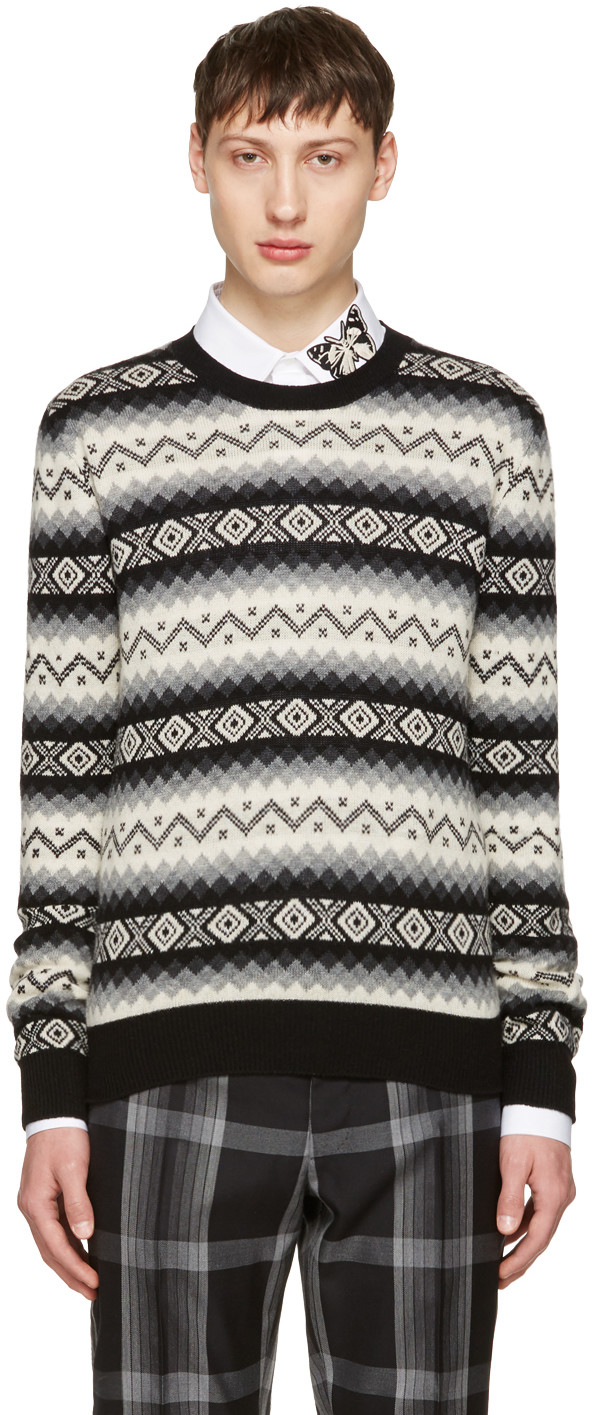 ALEXANDER MCQUEEN GEOMETRIC STRIPED CASHMERE PULLOVER, BLACK | ModeSens