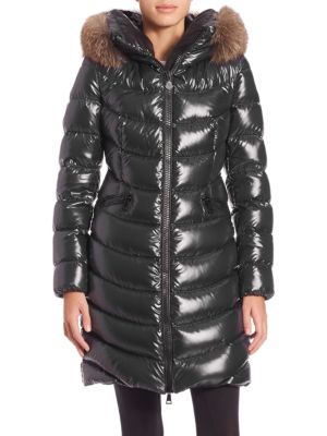 MONCLER ALBIZIA QUILTED DOWN COAT WITH FUR-TRIMMED HOOD, BLACK | ModeSens