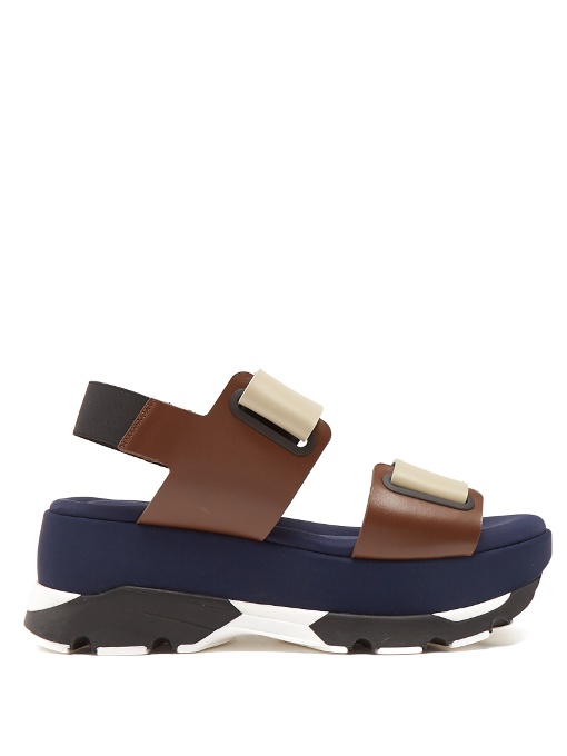 MARNI DOUBLE-STRAP LEATHER AND NEOPRENE FLATFORM SANDALS, MULTI | ModeSens