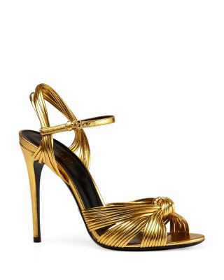 GUCCI Allie Knotted Strappy Sandal, Gold in Gold Metallic Leather ...