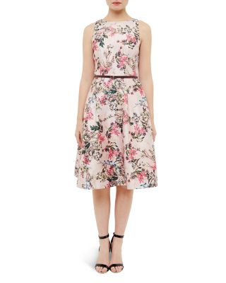 TED BAKER Clarbel Blossom Jacquard V-Back Dress, Medium Pink | ModeSens