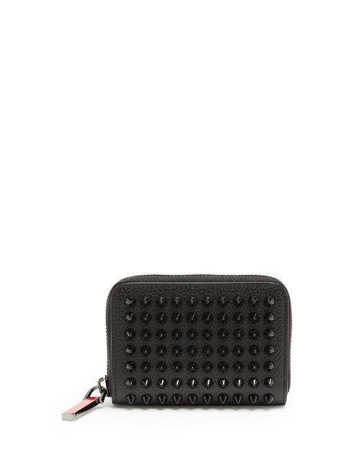 CHRISTIAN LOUBOUTIN PANETTONE SPIKE-EMBELLISHED LEATHER WALLET, BLACK ...
