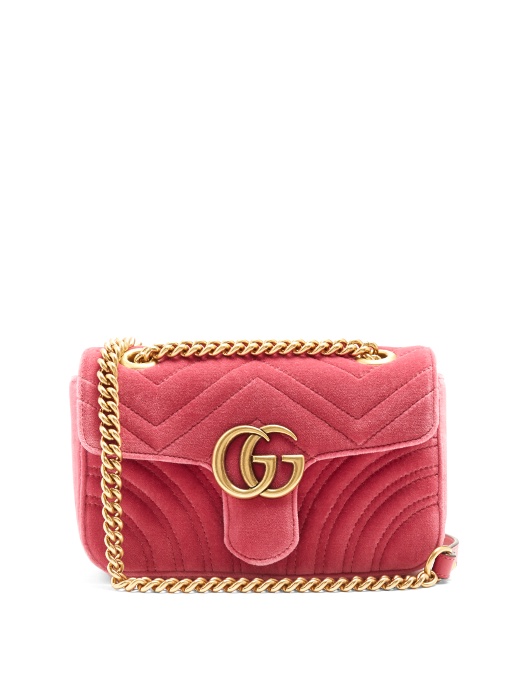 GUCCI GG MARMONT MINI QUILTED-VELVET CROSS-BODY BAG, PINK | ModeSens