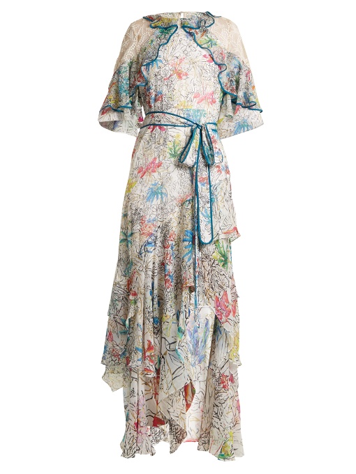 PETER PILOTTO Floral-Print Ruffled Silk-Georgette Dress in White Print ...