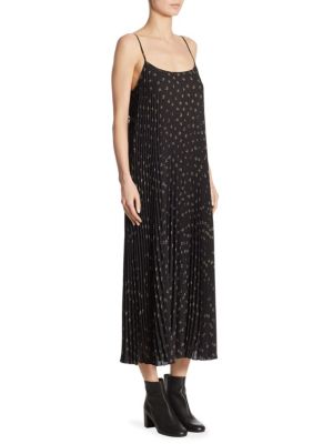 VINCE TOSSED DITSY-FLORAL PLEATED CAMI MAXI DRESS, BLACK/LINEN | ModeSens