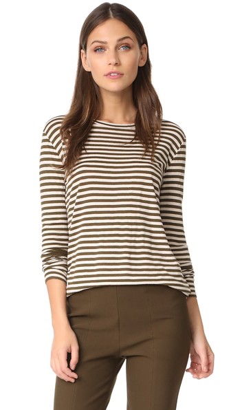 VINCE STRIPED FITTED TOP, NATURAL/OLIVEWOOD | ModeSens