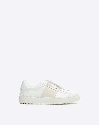VALENTINO Open Leather Sneakers With Metallic Band, White/Platinum in ...