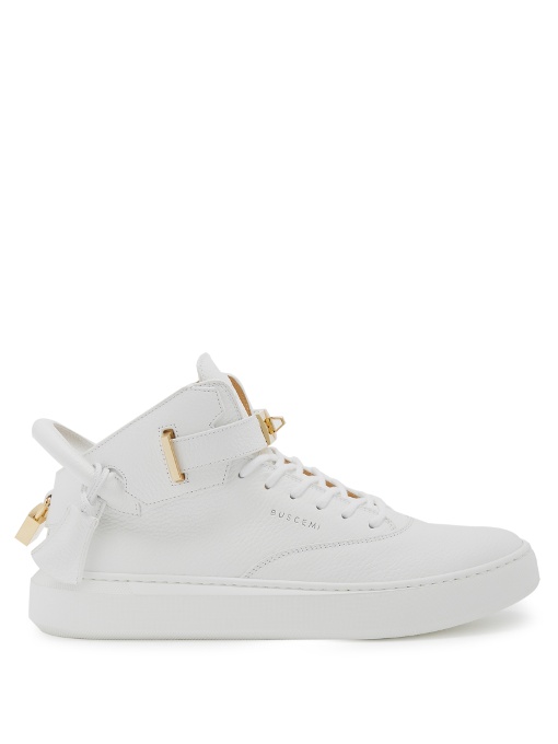 BUSCEMI Women'S 100Mm Belted Leather High-Top Sneaker, Black/White ...