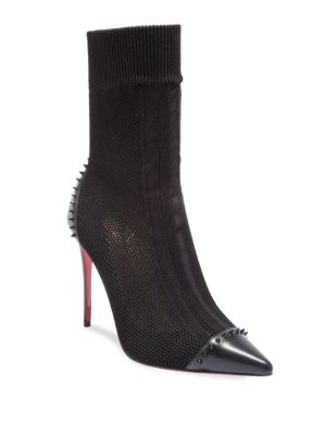 CHRISTIAN LOUBOUTIN Dovi Dova 100 Spiked Cap Toe Knit Mesh Booties in ...