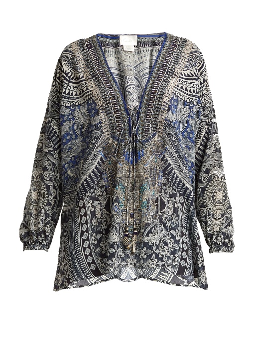 CAMILLA SMALL TOWN HERO-PRINT SILK KAFTAN, BLUE MULTI | ModeSens