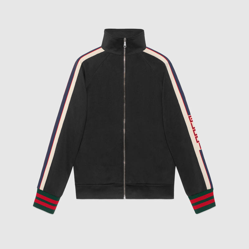 Gucci Technical Jersey Track Jacket, Black/White | ModeSens