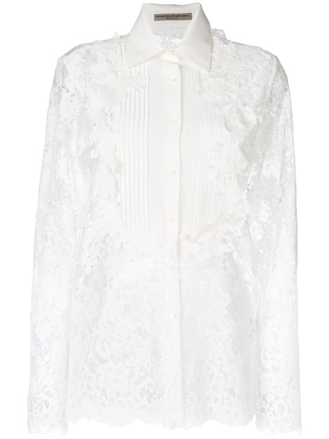 Ermanno Scervino Flowers Lace & Crepe De Chine Shirt In Offwhite | ModeSens