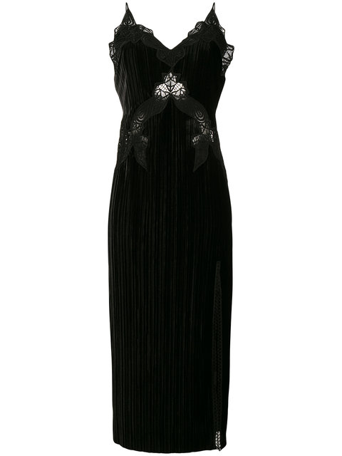 JONATHAN SIMKHAI Crinkled Velvet Applique Deep V Midi Dress, Black ...