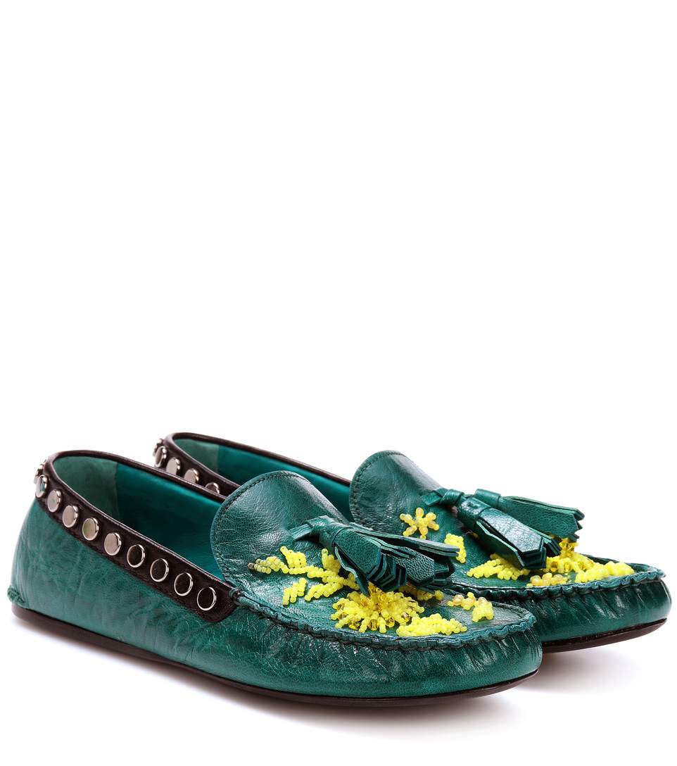 PRADA Exclusive To Mytheresa.Com – Embellished Leather Moccasins in ...