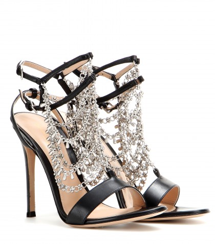 GIANVITO ROSSI CHAIN-EMBELLISHED LEATHER SANDALS, BLACK | ModeSens