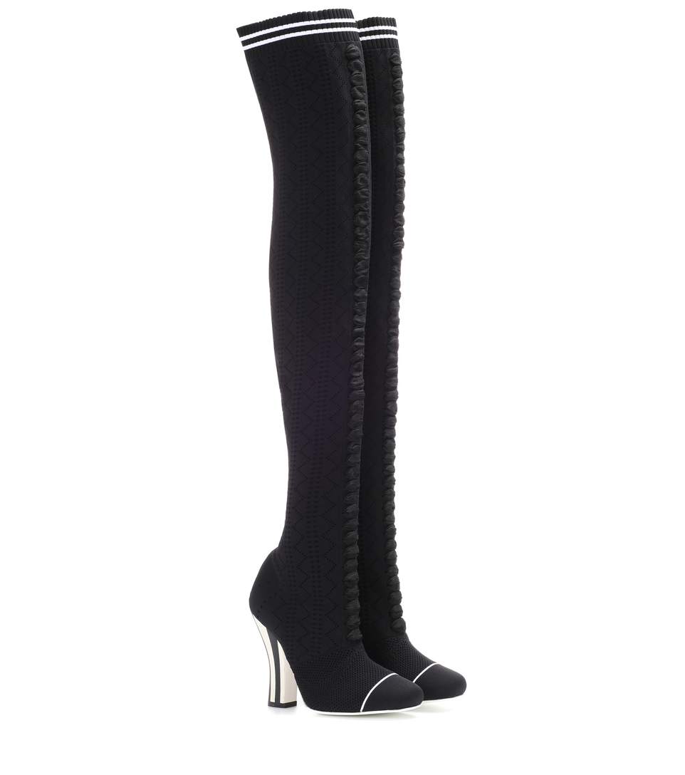 FENDI Stretch Knit 105 Over The Knee Boots in Eero | ModeSens