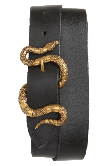 GUCCI LEATHER BELT WITH SNAKE BUCKLE, BLACK | ModeSens