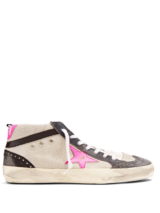 GOLDEN GOOSE MID STAR SNEAKERS WITH SUEDE AND LEATHER, WHITE/PINK ...