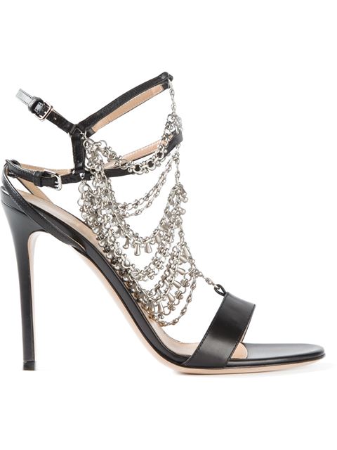 GIANVITO ROSSI CHAIN-EMBELLISHED LEATHER SANDALS, BLACK | ModeSens