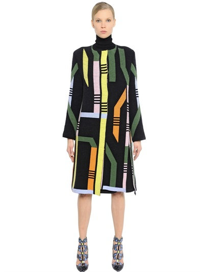 Peter Pilotto Geometric Ribbed Merino Wool Blend Coat In Multicolor ...