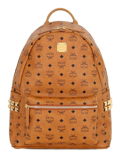 MCM 'Medium Stark - Visetos' Studded Logo Print Backpack in Cognac ...