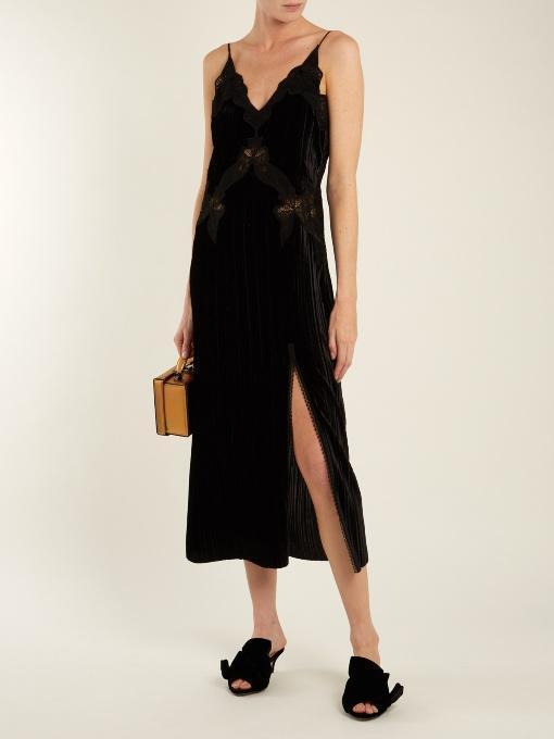JONATHAN SIMKHAI Crinkled Velvet Applique Deep V Midi Dress, Black ...