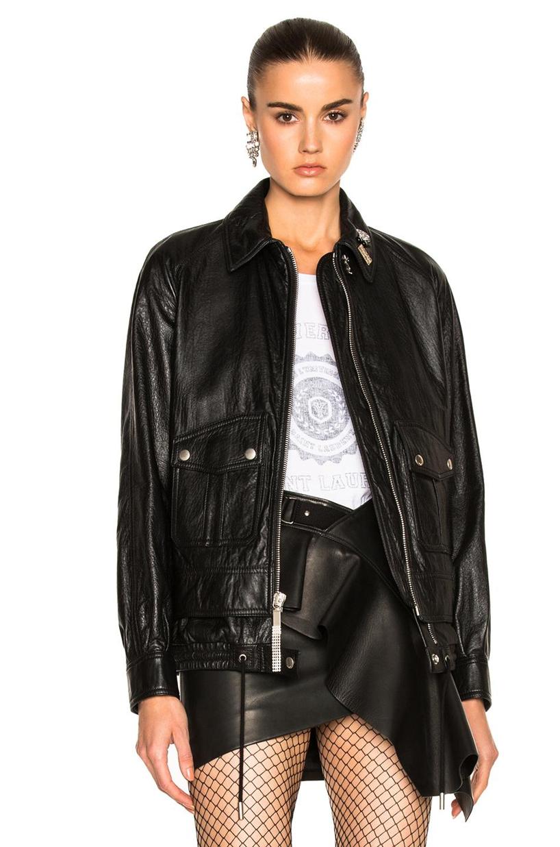 Saint Laurent Oversized Leather Jacket, Black | ModeSens