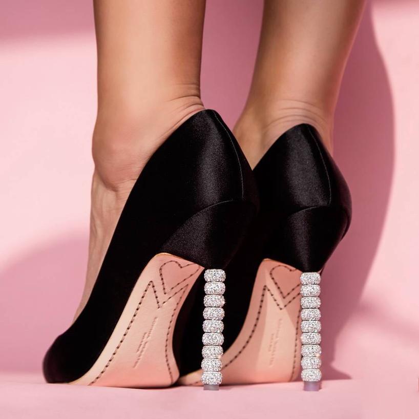 SOPHIA WEBSTER 'COCO CRYSTAL' PAVÉ BEAD HEEL SATIN PUMPS, BLACK ModeSens